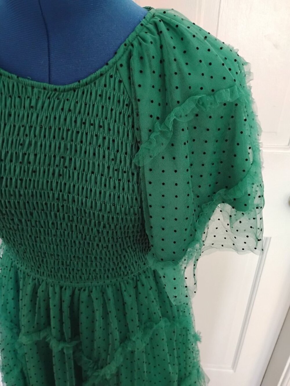 Pologram Green Smocked Swiss Dot Tulle Ruffle Dress - Picture 4 of 8